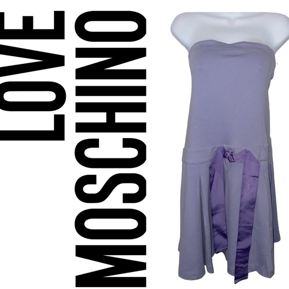 NWT LOVE MOSCHINO Strapless Mini Dress Ribbon Lavender Size 10 - Picture 1 of 16